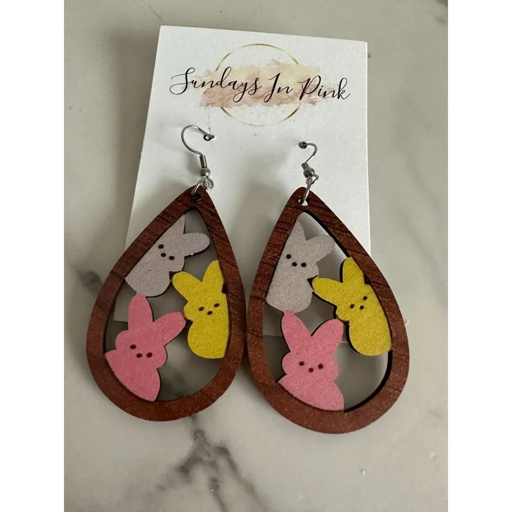 BUNNY Easter Peep Drop Earrings NEW - Picture 3 of 4